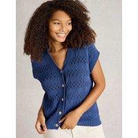 Pure Cotton Textured V-Neck Knitted Waistcoat
