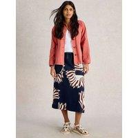 Linen Rich Printed Midi A-Line Skirt