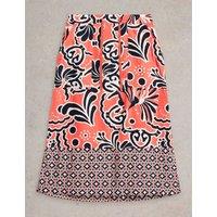 Linen Rich Printed Midi A-Line Skirt