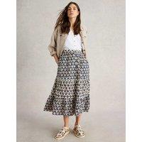 Pure Cotton Printed Midi Tiered Skirt