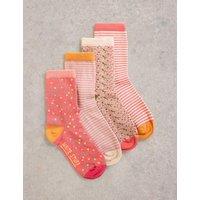 4pk Cotton Rich Patterned Ankle High Socks