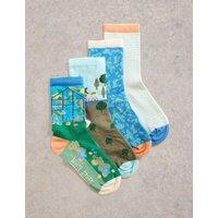 4pk Cotton Rich Patterned Ankle High Socks