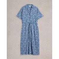 Cotton Blend Jersey Printed Midi Shirt Dress