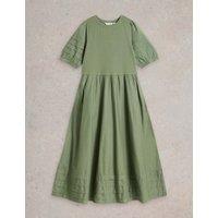 Cotton Rich Round Neck Midaxi Waisted Dress