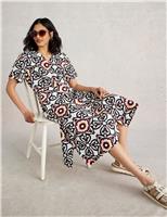 Pure Linen Printed Midi Shirt Dress