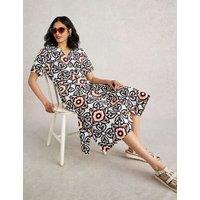 Pure Linen Printed Midi Shirt Dress