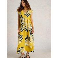 Linen Rich Printed V-Neck Maxi Tea Dress