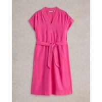 Linen Blend V-Neck Midi Tea Dress