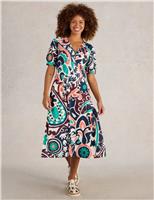 Cotton Blend Jersey V-Neck Midi Tea Dress