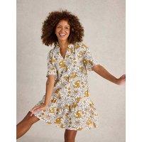 Linen-Rich Floral Knee Length Swing Dress