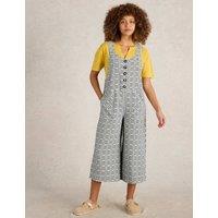 Pure Linen Geometric Ankle Grazer Dungarees