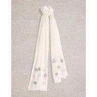 Cotton Blend Embroidered Scarf with Linen