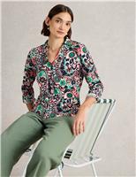 White Stuff Pure Cotton Jersey Printed Shirt Natural Mix