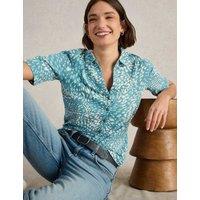White Stuff Pure Cotton Printed Collared Shirt Blue Mix