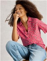 Pure Cotton Floral Collared V-neck Button Through Shirt