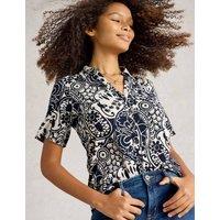 White Stuff Pure Cotton Printed Collared Shirt Navy Mix