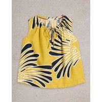 Linen Blend Printed Tie Neck Shell Top