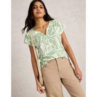 Pure Cotton Printed Notch Neck T-Shirt