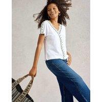 Cotton Rich Embroidered V-Neck Top