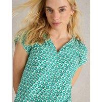 Pure Cotton Geometric V-Neck Top