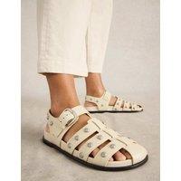 Leather Studded Ankle Strap Flat Sandals