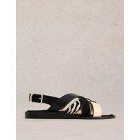 Leather Animal Print Flat Wedge Sandals