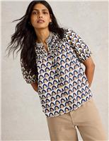 White Stuff Pure Cotton Printed Notch Neck Top Navy Mix