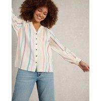 Pure Cotton Jacquard Striped Notch Neck Top
