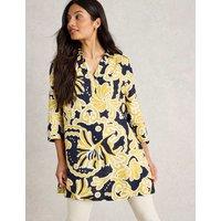 Pure Linen Printed Collared V-Neck Tunic