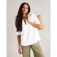 White Stuff Linen Blend Notch Neck Top Natural