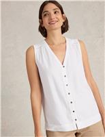 Linen Blend Button Detail V-Neck Vest