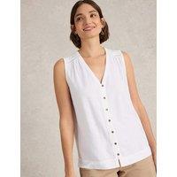 White Stuff Linen Blend Button Detail V-Neck Vest White