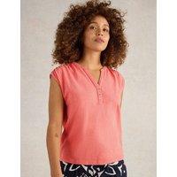 Pure Cotton Broderie Detail V-Neck Top