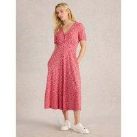 Cotton Blend Jersey V-Neck Midi Tea Dress