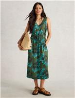 Pure Cotton Printed V Neck Midi Beach Dress