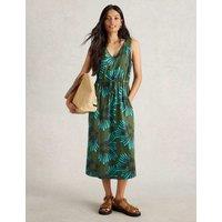 Pure Cotton Printed V Neck Midi Beach Dress