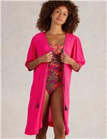 Embroidered Tie Neck Beach Cover Up