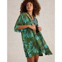 White Stuff Printed V-Neck Mini Kaftan Green Mix