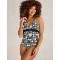 White Stuff Reversible Printed Wrap Halterneck Swimsuit Black Mix