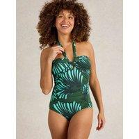 White Stuff Printed Padded Bandeau Swimsuit Green Mix