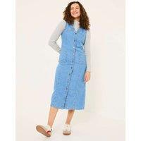 Denim V-Neck Button Through Midi Shift Dress