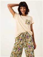 FatFace Cotton Linen Peacock Pocket Pyjama Top Green Mix