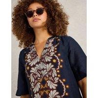 Pure Linen Printed Knee Length Shift Dress