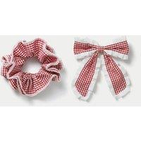 M&S Back To School Gingham Scrunchie And Bow Red