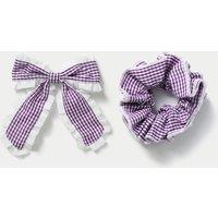 M&S Back To School Gingham Scrunchie And Bow Purple