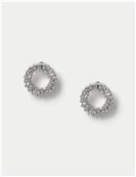 Platinum Plated Cubic Zirconia Baguette Circle Stud Earrings