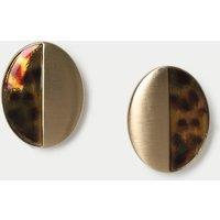 Brushed and Tort Design Oval Stud Earrings