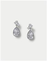 Platinum Plated Cubic Zirconia Oval Drop Earrings