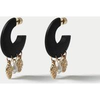 Black Wooden Charm Hoop Earrings