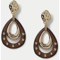 Wooden Stud Circle Drop Earrings